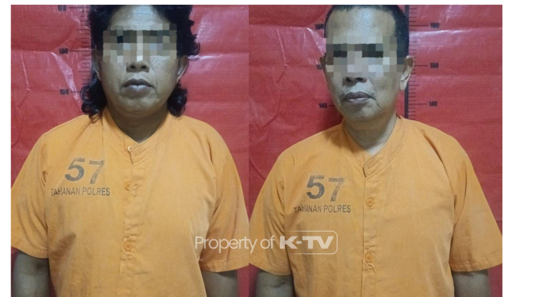SEDANG APES: SB dan JF saat diamankan polisi dalam OTT kasus dugaan pemerasan terhadap kepala desa di Kabupaten Sumenep.(K-TV/Taufiq Hidayat)